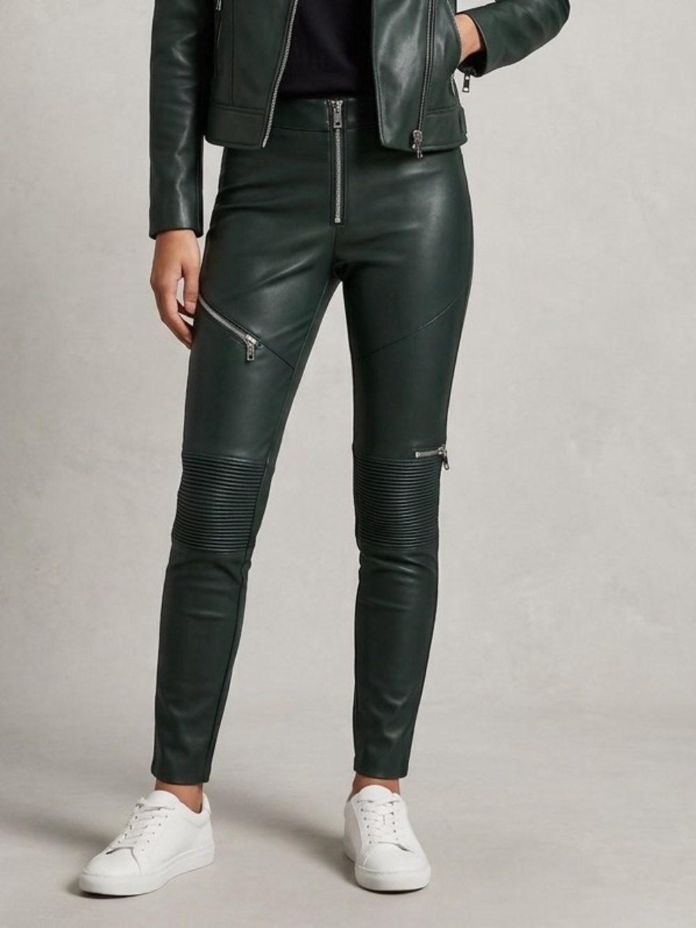 Zara Black Faux Leather High-Waist Leggings with Silver Zip